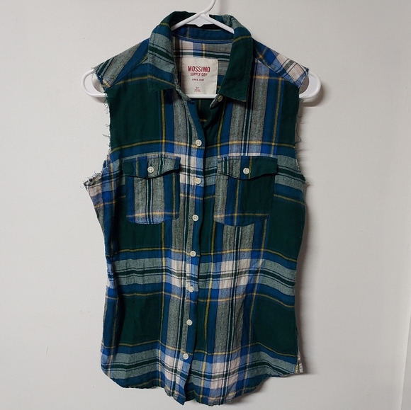 Mossimo Supply Co. Tops - Mossimo custom DIY distressed sleeveless vest plaid flannel women's S